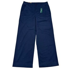 LL Bean Pants Womens 8 Navy Blue Comfort Stretch Wide Leg Chinos Mid Rise NEW